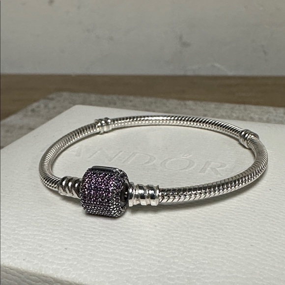 Pandora great shape purple pave clasp cz sterling silver 925 charm bracelet - Picture 2 of 6
